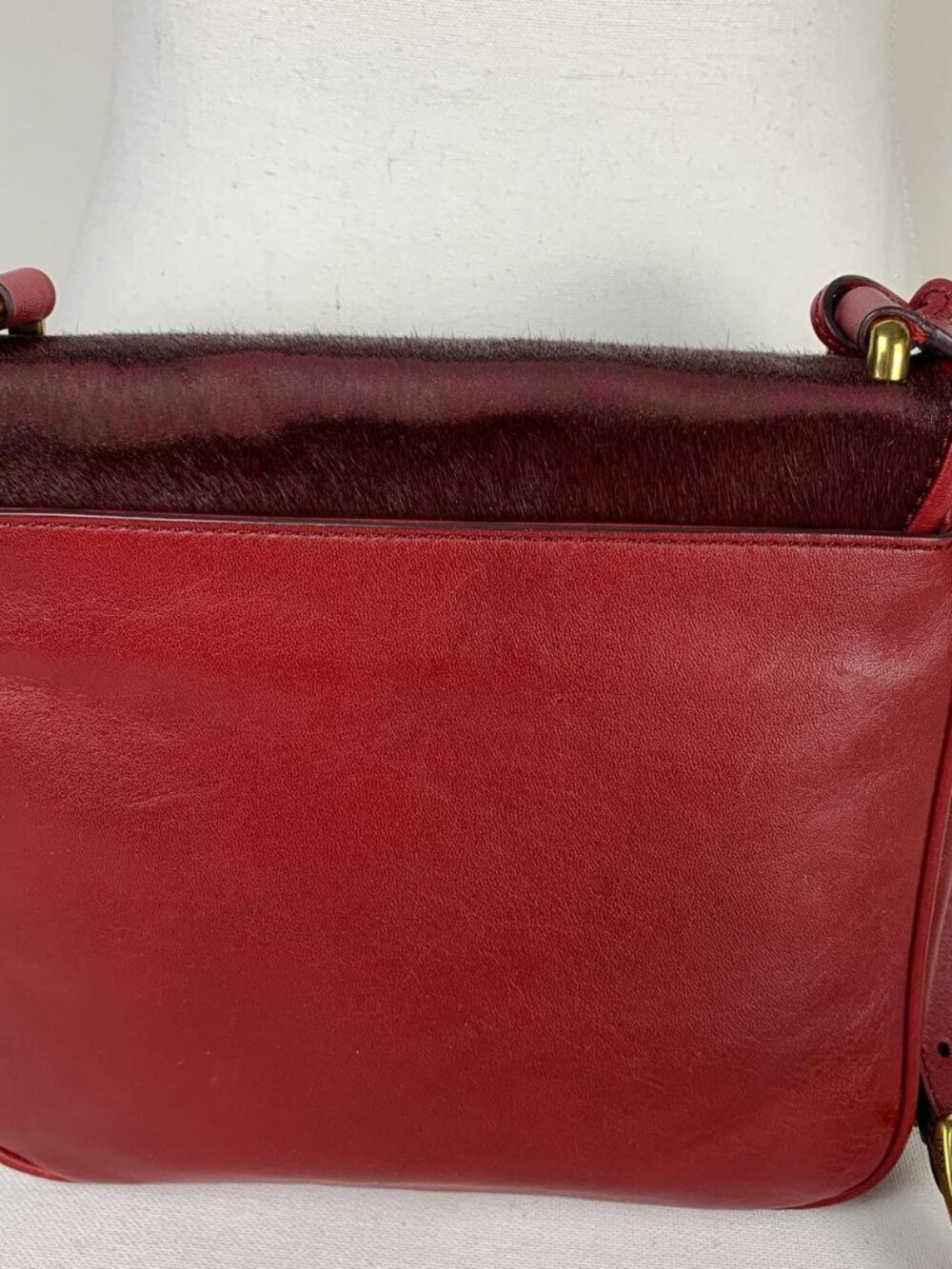 Fossil Memoir Flap Crossbody Bag - Stylish Cranberry Leather & Calf Hair - Picture 6 of 8